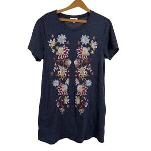 Umgee Womens Embroidered T-Shirt Dress Small Floral Boho Western Indie Hippie